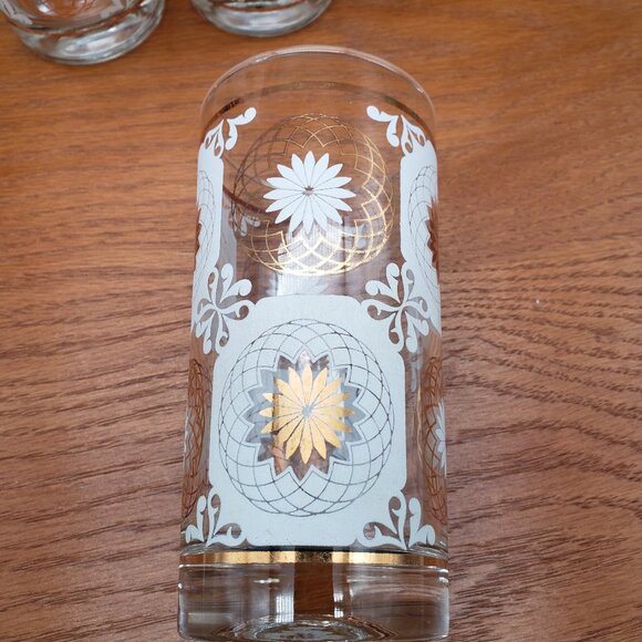 Libbey Frosted Daisy Gold Highball Glass Set 6 Vintage Mid Century Barware - Picture 3 of 14